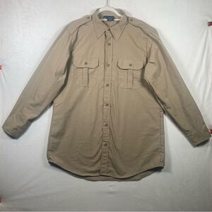 Propper Khaki Safari Style Long Sleeve Shirt Ripstop Fabric Size Large